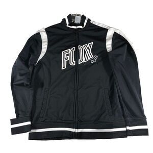Fox racing Jacket Unisex Sz L Machina Track Full Zip Black White Y2K Motor Cross